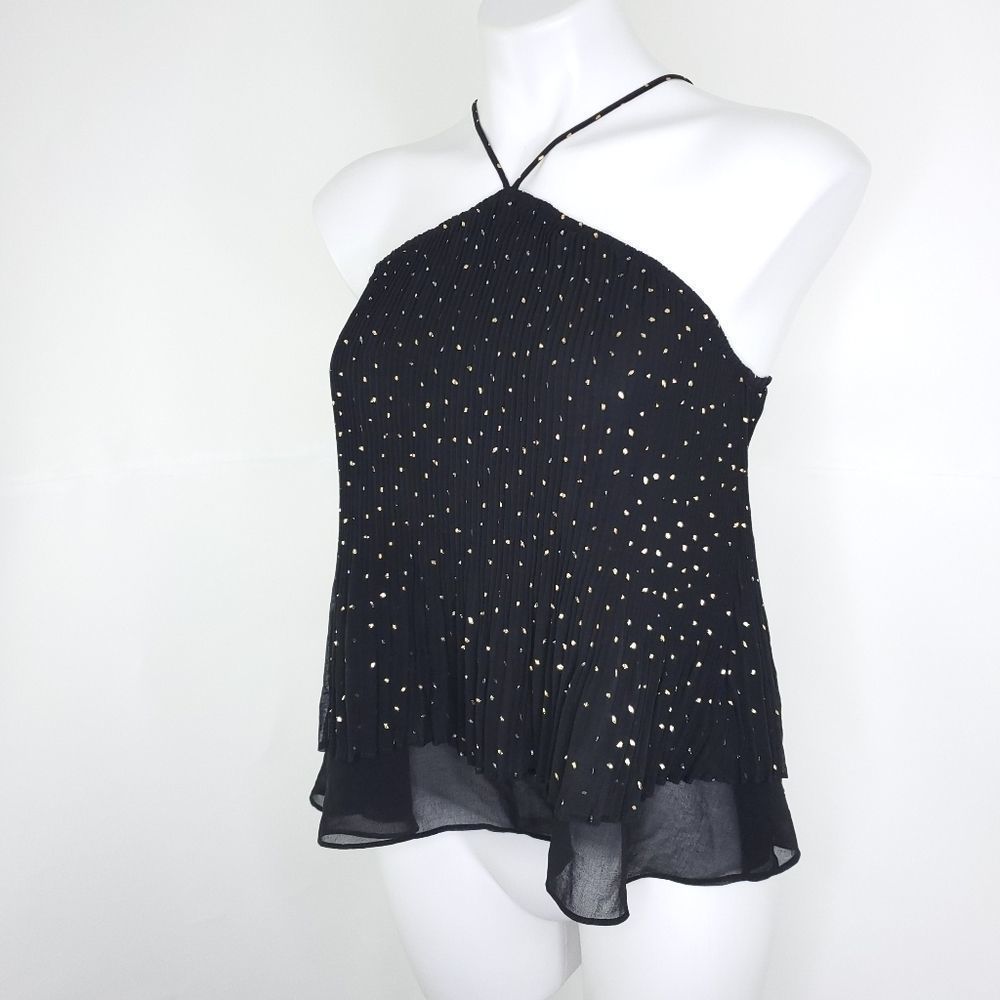 NEW RO & DE Spotted Pleated Halter Blouse Black Gold sz xs - Picture 4 of 9